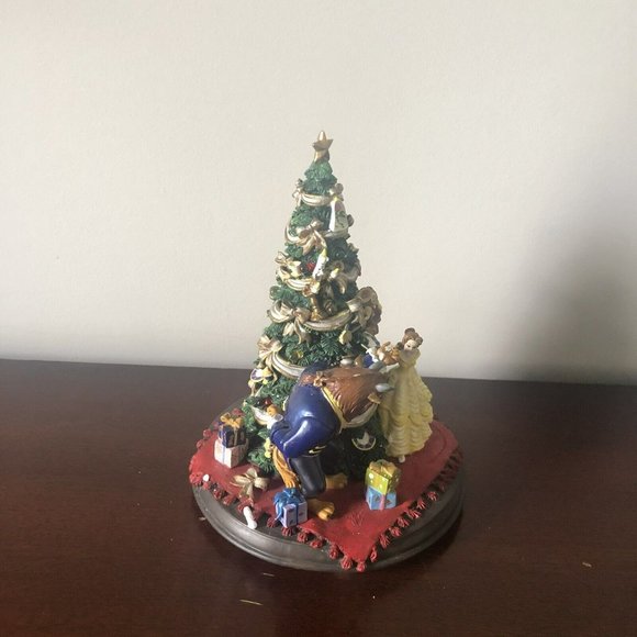 RARE VINTAGE DISNEY BEAUTY AND THE BEAST CHRISTMAS TREE STATUE Music & Lights 8” - Picture 4 of 10